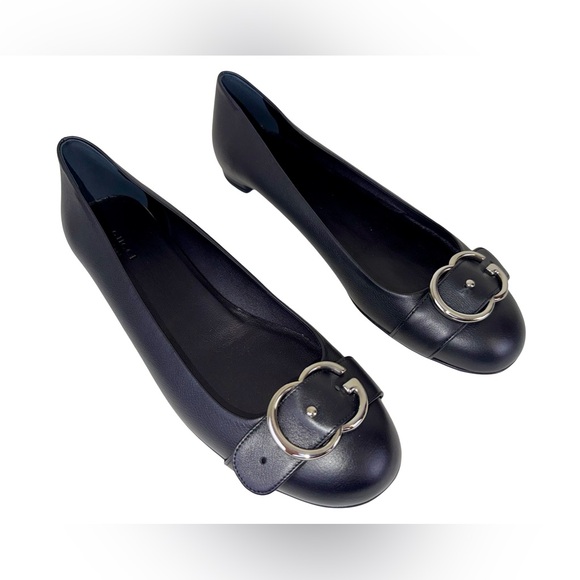 NIB GUCCI SACHALIN BALLERINA FLATS IN BLACK LEATHER - Picture 1 of 12